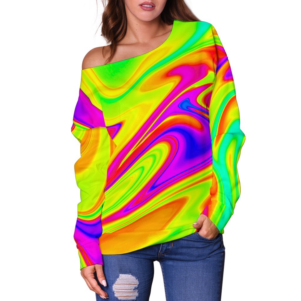 Abstract Liquid Trippy Print Off Shoulder Sweatshirt GearFrost