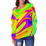 Abstract Liquid Trippy Print Off Shoulder Sweatshirt GearFrost