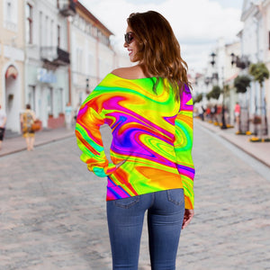 Abstract Liquid Trippy Print Off Shoulder Sweatshirt GearFrost