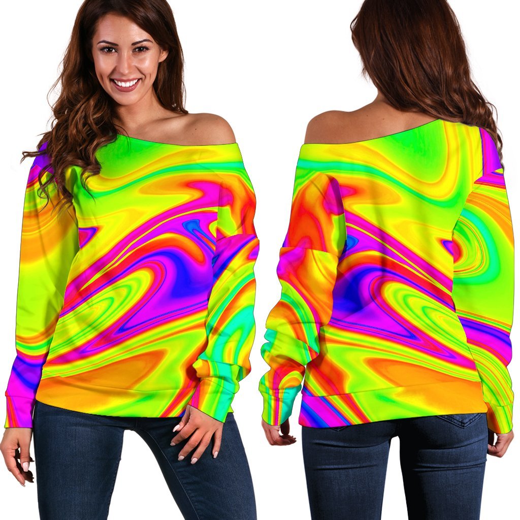 Abstract Liquid Trippy Print Off Shoulder Sweatshirt GearFrost