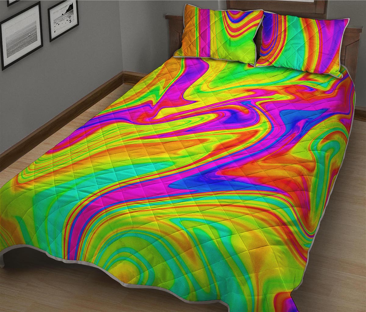 Abstract Liquid Trippy Print Quilt Bed Set