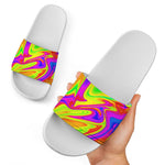 Abstract Liquid Trippy Print White Slide Sandals
