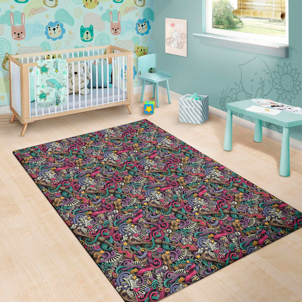 Abstract Music Pattern Print Area Rug