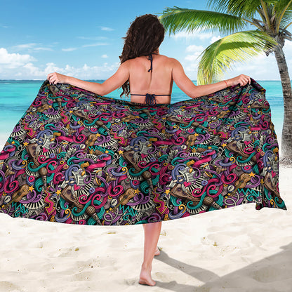 Abstract Music Pattern Print Beach Sarong Wrap