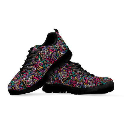 Abstract Music Pattern Print Black Sneakers