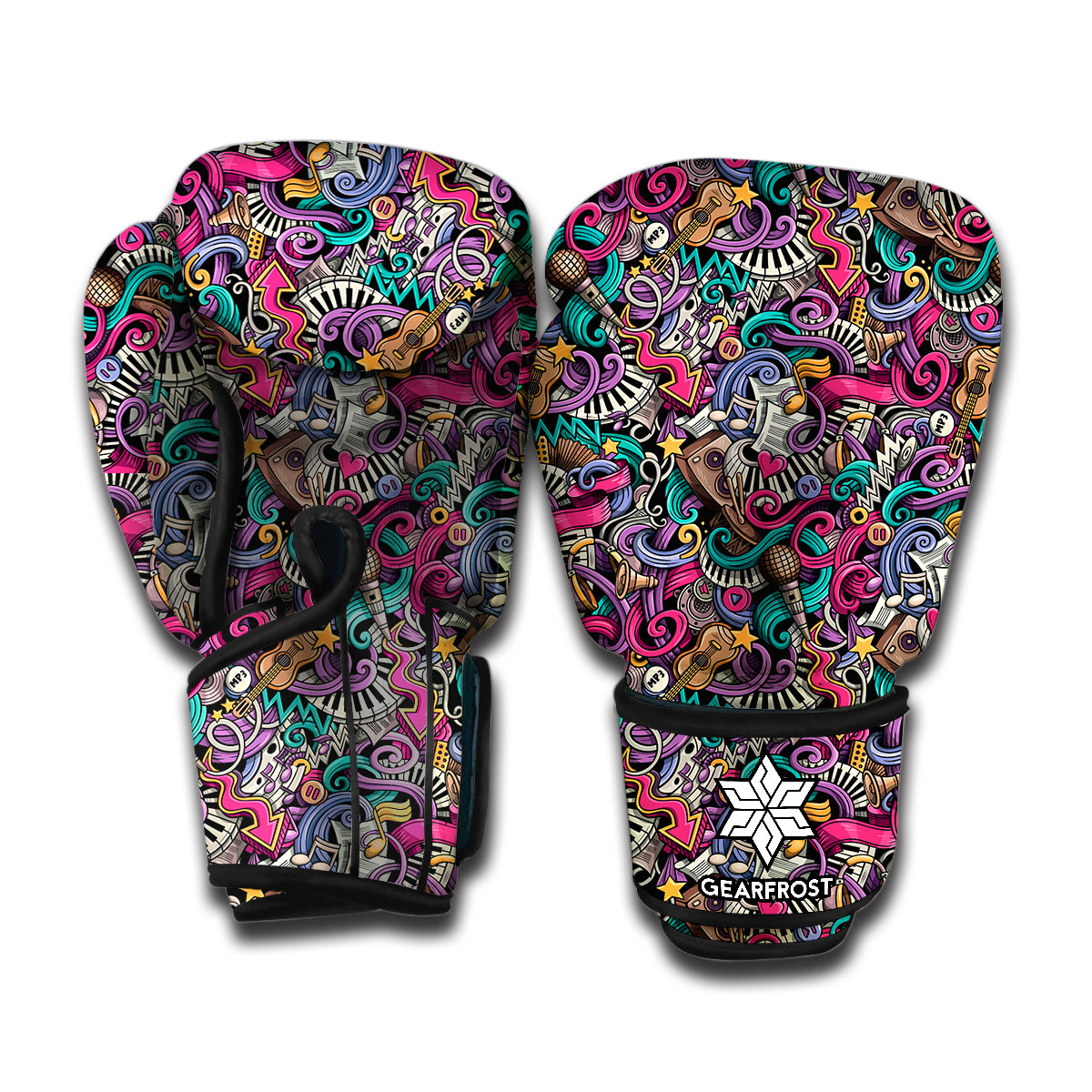 Abstract Music Pattern Print Boxing Gloves