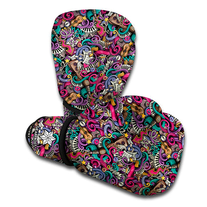 Abstract Music Pattern Print Boxing Gloves