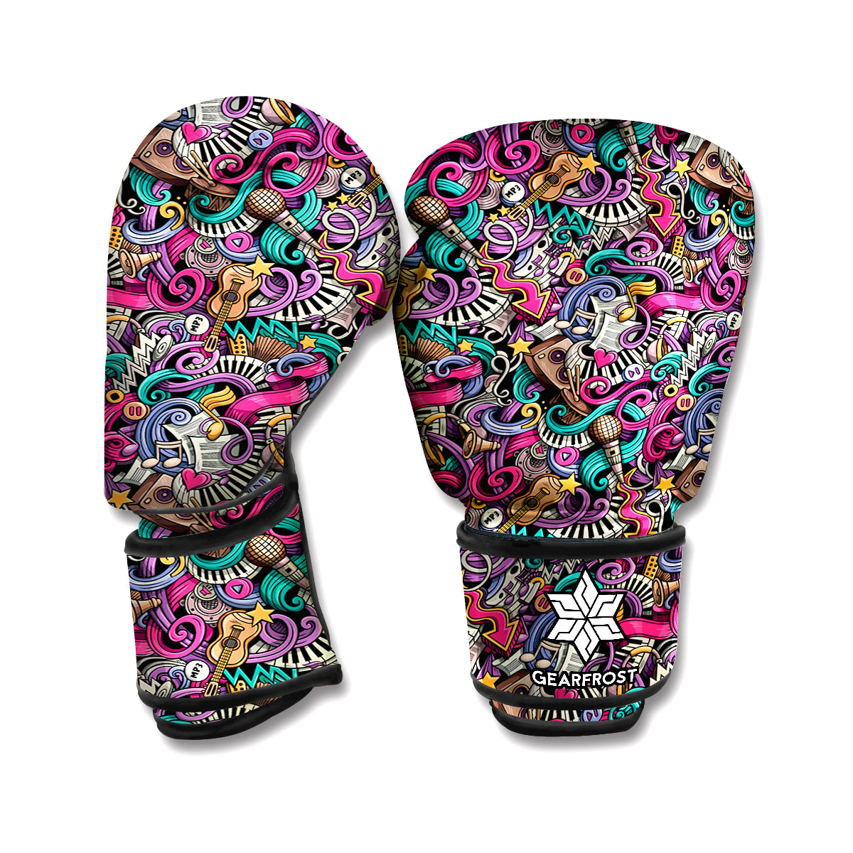 Abstract Music Pattern Print Boxing Gloves