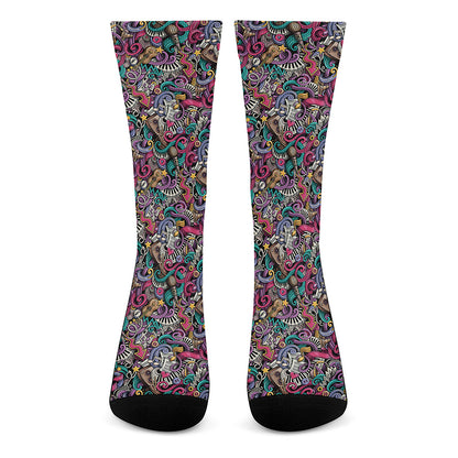 Abstract Music Pattern Print Crew Socks