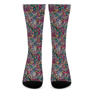 Abstract Music Pattern Print Crew Socks