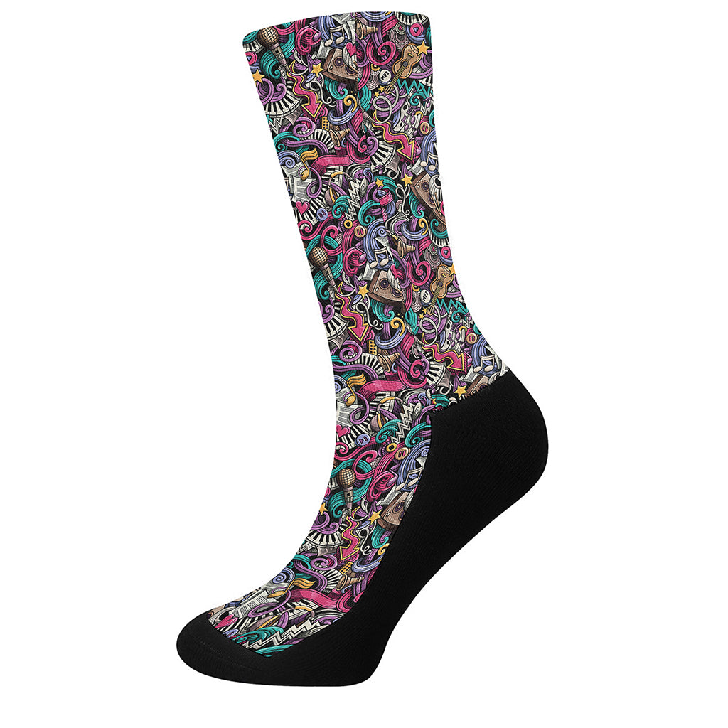 Abstract Music Pattern Print Crew Socks