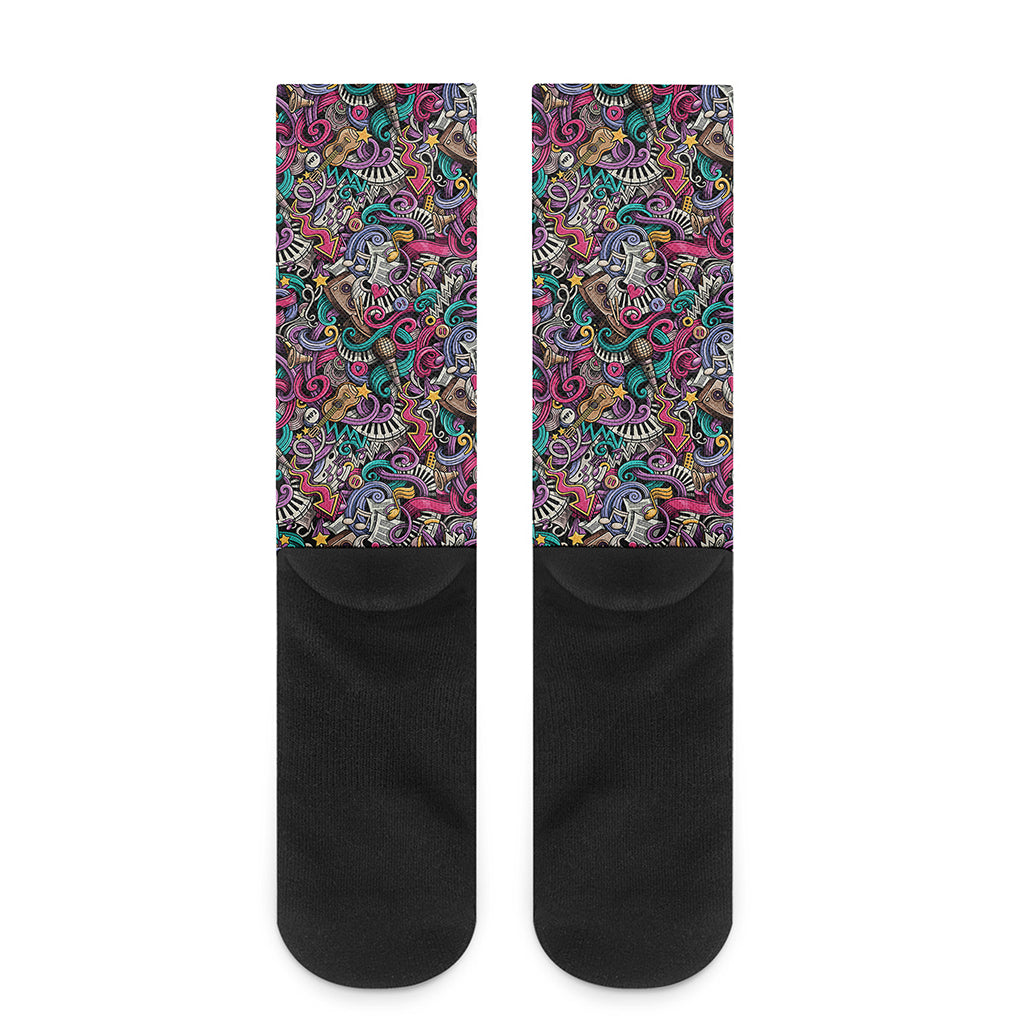 Abstract Music Pattern Print Crew Socks