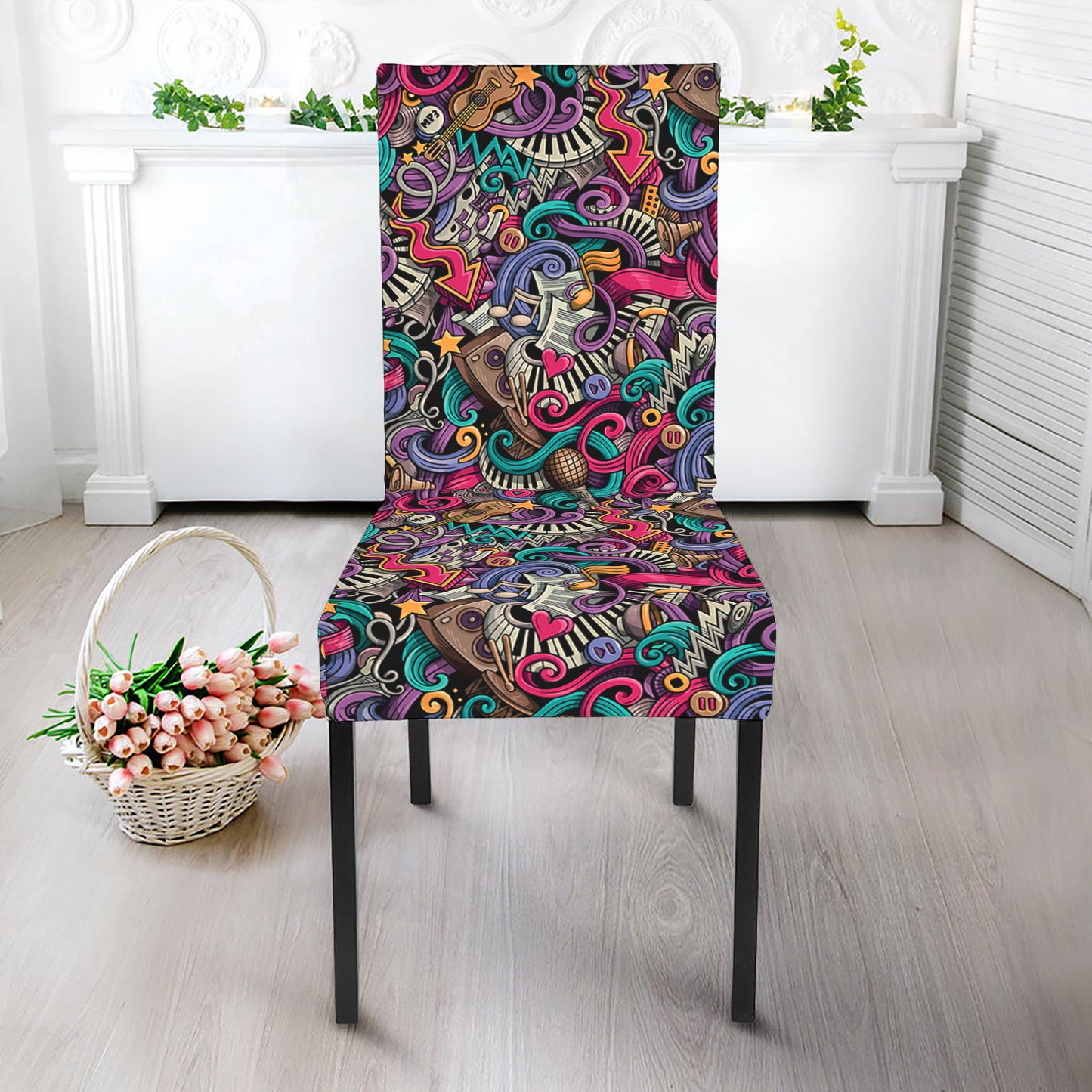 Abstract Music Pattern Print Dining Chair Slipcover