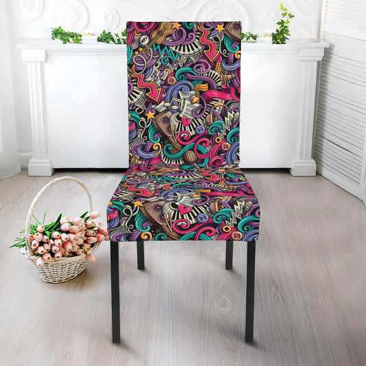 Abstract Music Pattern Print Dining Chair Slipcover