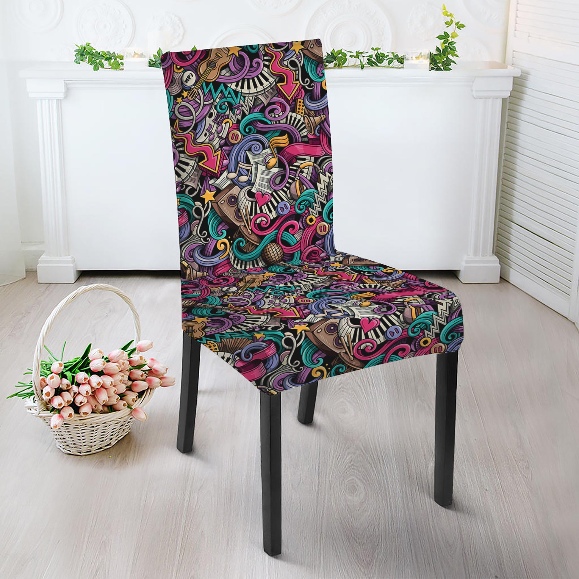 Abstract Music Pattern Print Dining Chair Slipcover