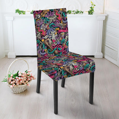 Abstract Music Pattern Print Dining Chair Slipcover