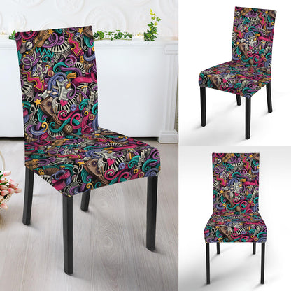 Abstract Music Pattern Print Dining Chair Slipcover