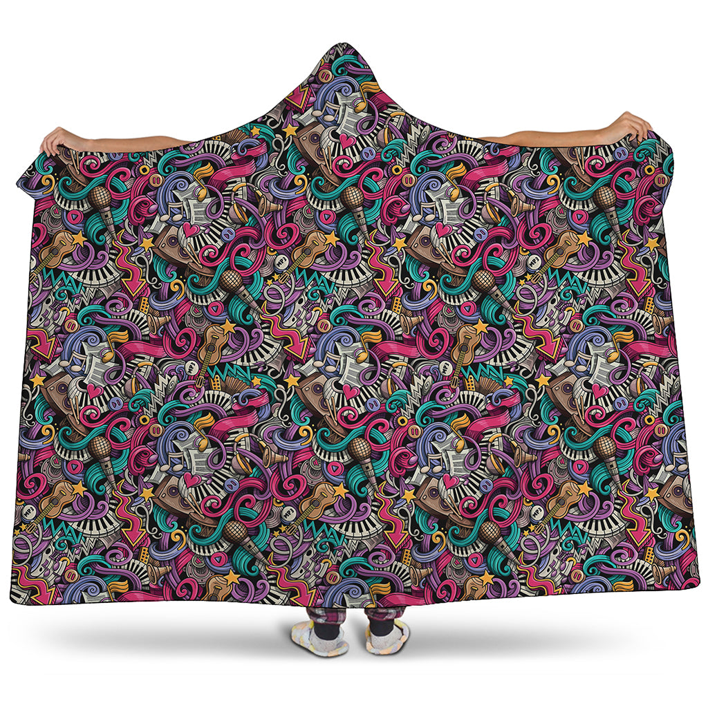 Abstract Music Pattern Print Hooded Blanket