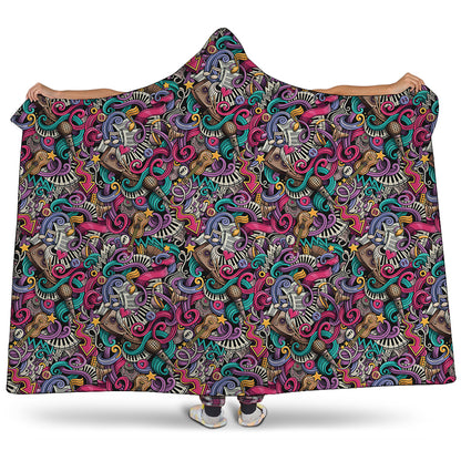 Abstract Music Pattern Print Hooded Blanket