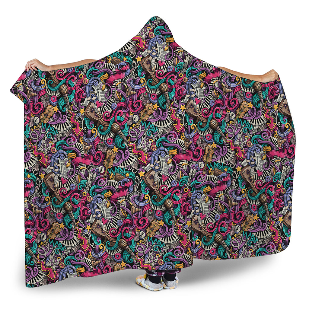 Abstract Music Pattern Print Hooded Blanket