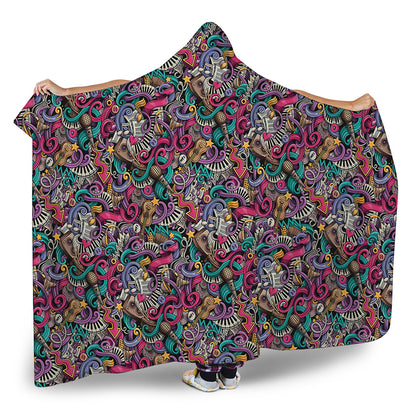 Abstract Music Pattern Print Hooded Blanket