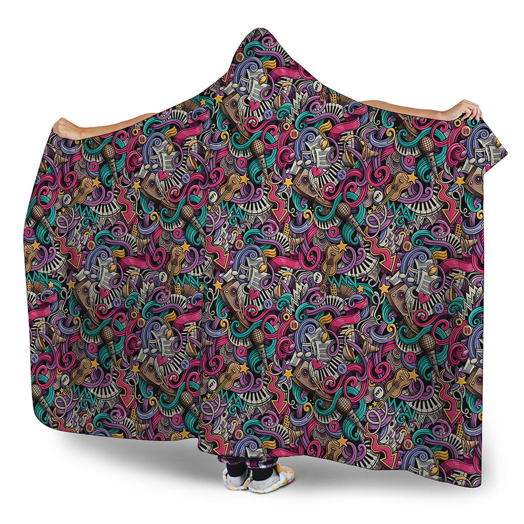 Abstract Music Pattern Print Hooded Blanket
