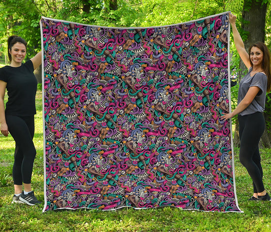 Abstract Music Pattern Print Quilt