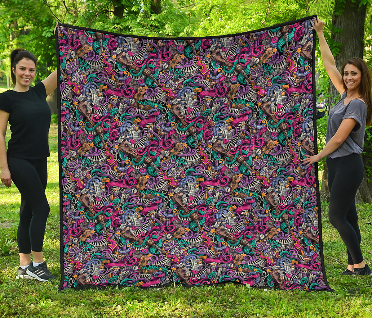 Abstract Music Pattern Print Quilt