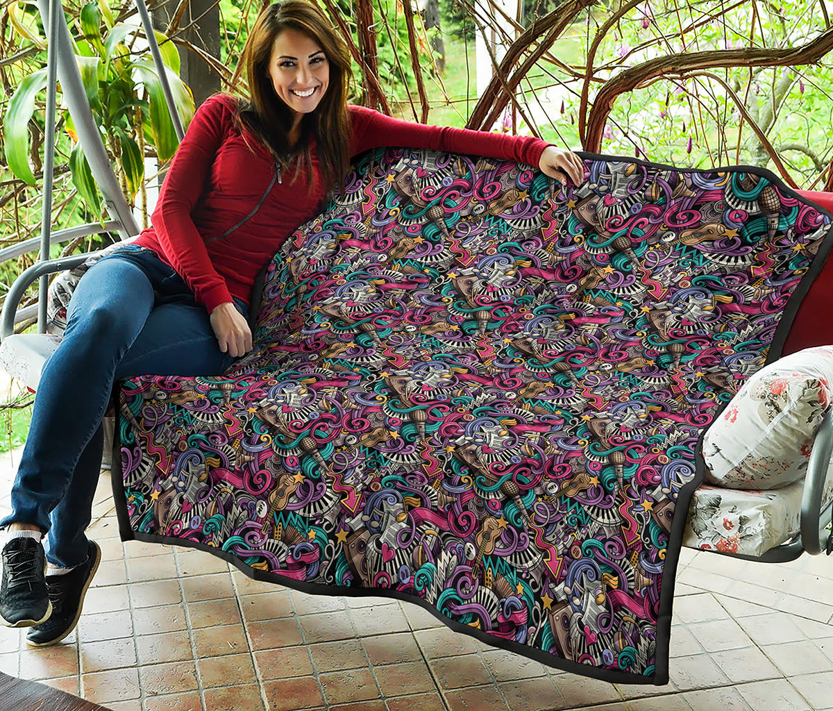 Abstract Music Pattern Print Quilt