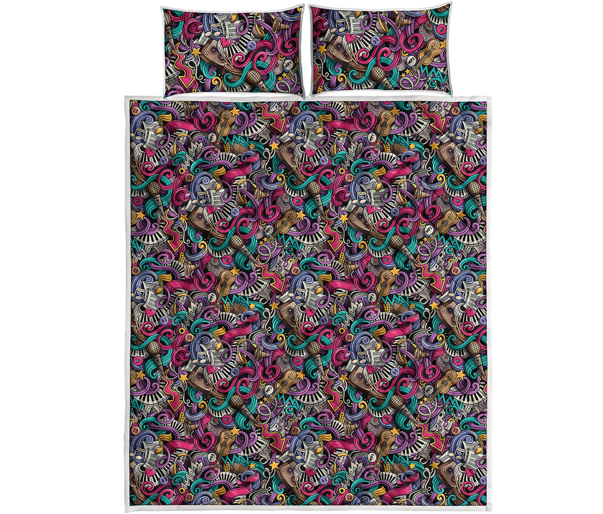 Abstract Music Pattern Print Quilt Bed Set