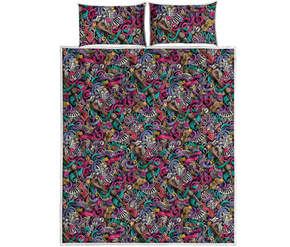 Abstract Music Pattern Print Quilt Bed Set