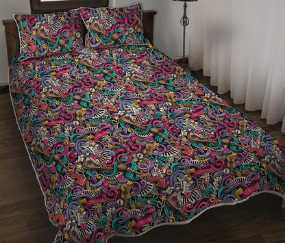 Abstract Music Pattern Print Quilt Bed Set