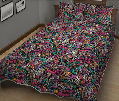 Abstract Music Pattern Print Quilt Bed Set