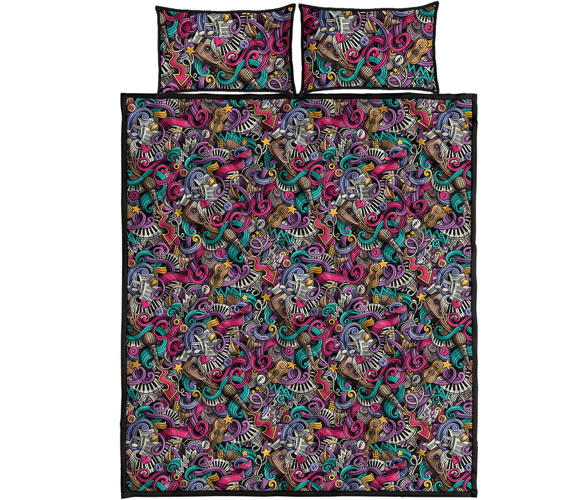 Abstract Music Pattern Print Quilt Bed Set