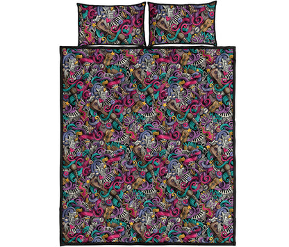 Abstract Music Pattern Print Quilt Bed Set
