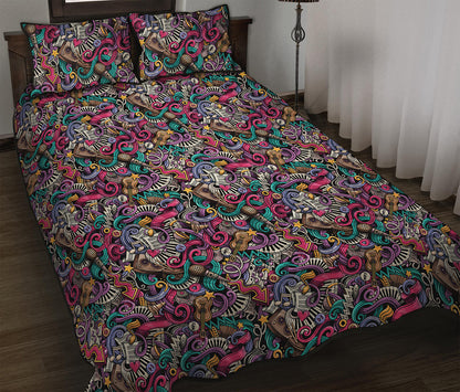 Abstract Music Pattern Print Quilt Bed Set