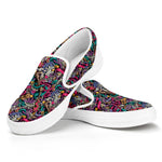 Abstract Music Pattern Print White Slip On Shoes
