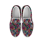 Abstract Music Pattern Print White Slip On Shoes