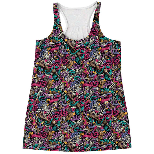 Abstract Music Pattern Print Women's Racerback Tank Top