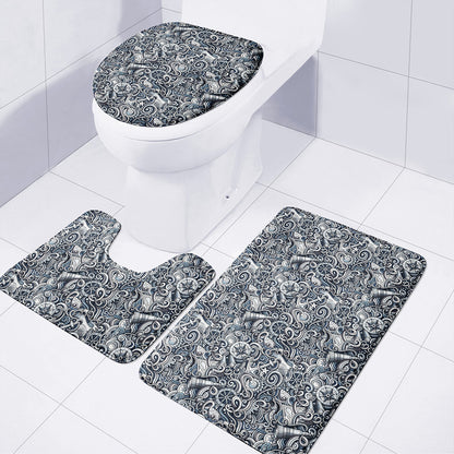 Abstract Nautical Anchor Pattern Print 3 Piece Bath Mat Set