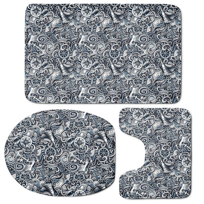 Abstract Nautical Anchor Pattern Print 3 Piece Bath Mat Set