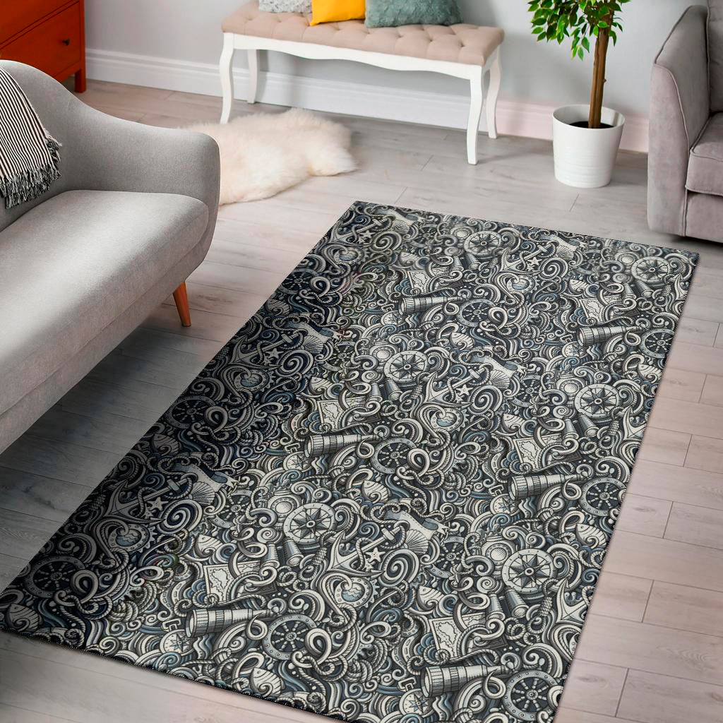 Abstract Nautical Anchor Pattern Print Area Rug