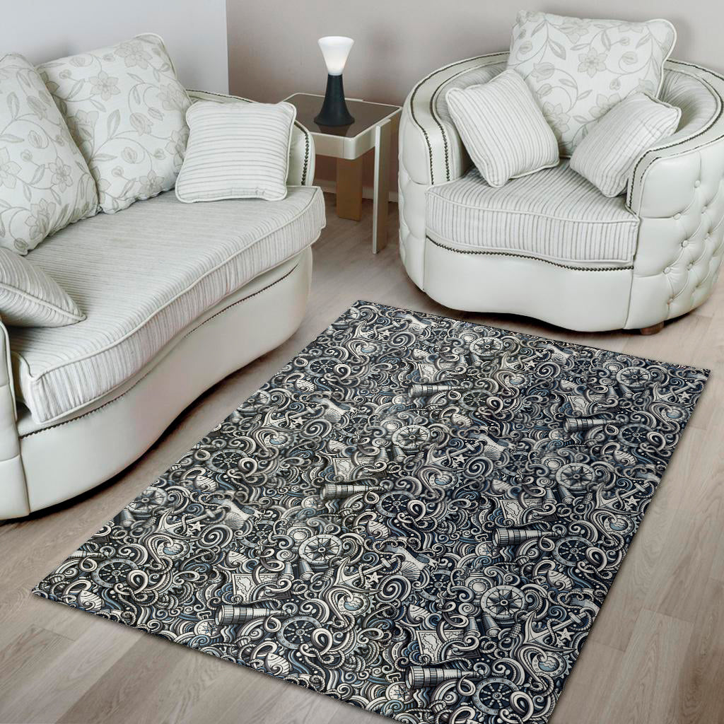 Abstract Nautical Anchor Pattern Print Area Rug