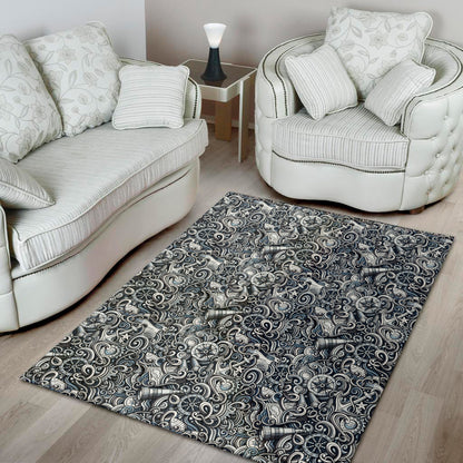 Abstract Nautical Anchor Pattern Print Area Rug
