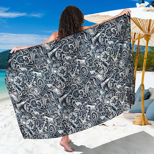 Abstract Nautical Anchor Pattern Print Beach Sarong Wrap