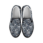 Abstract Nautical Anchor Pattern Print Black Slip On Shoes