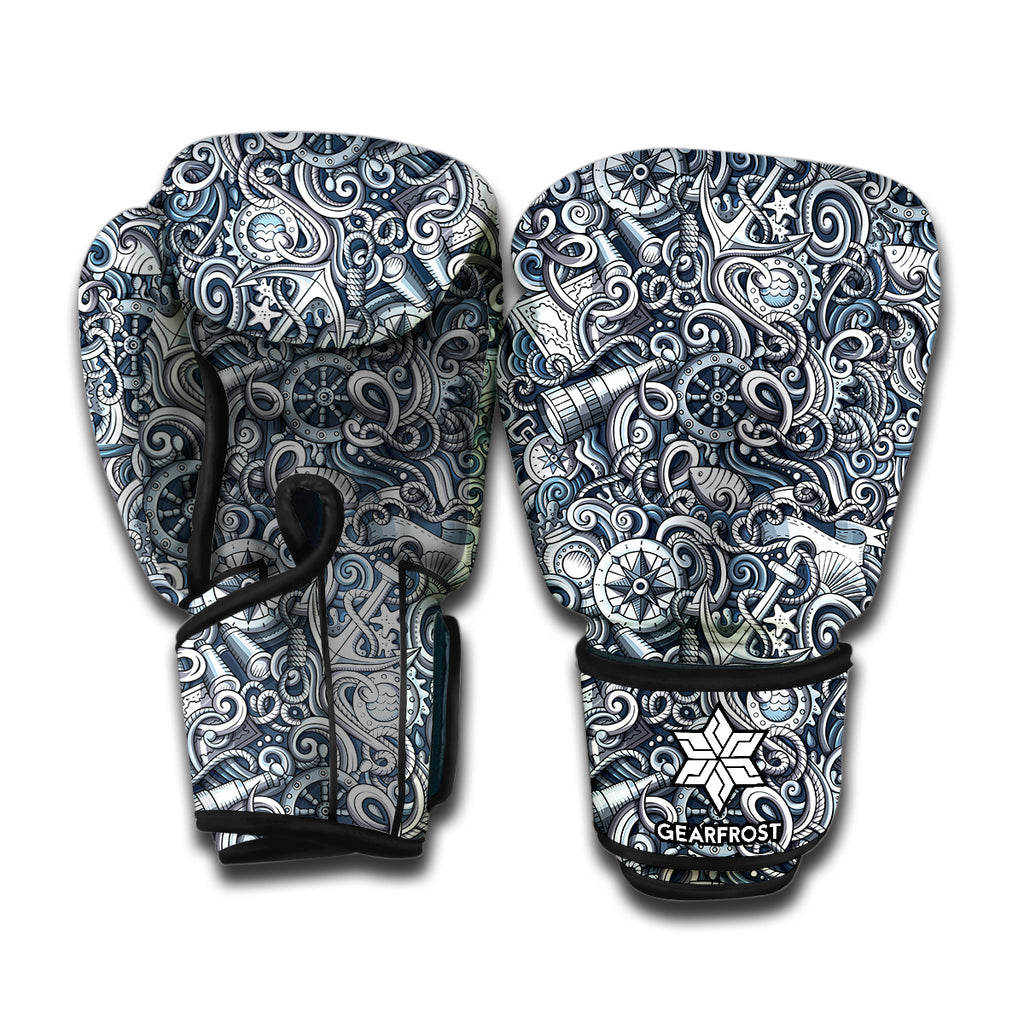 Abstract Nautical Anchor Pattern Print Boxing Gloves