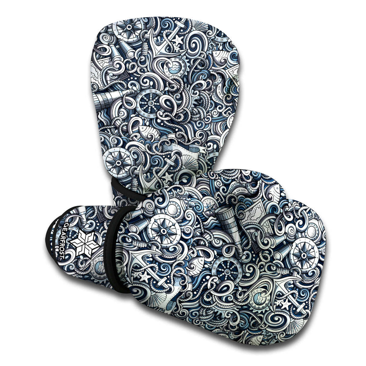 Abstract Nautical Anchor Pattern Print Boxing Gloves