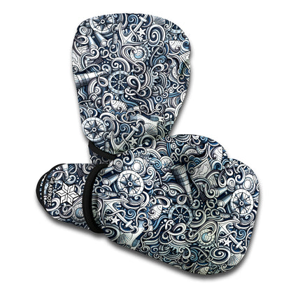 Abstract Nautical Anchor Pattern Print Boxing Gloves