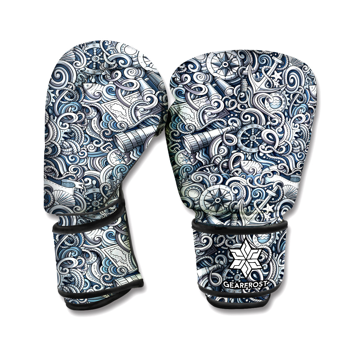 Abstract Nautical Anchor Pattern Print Boxing Gloves